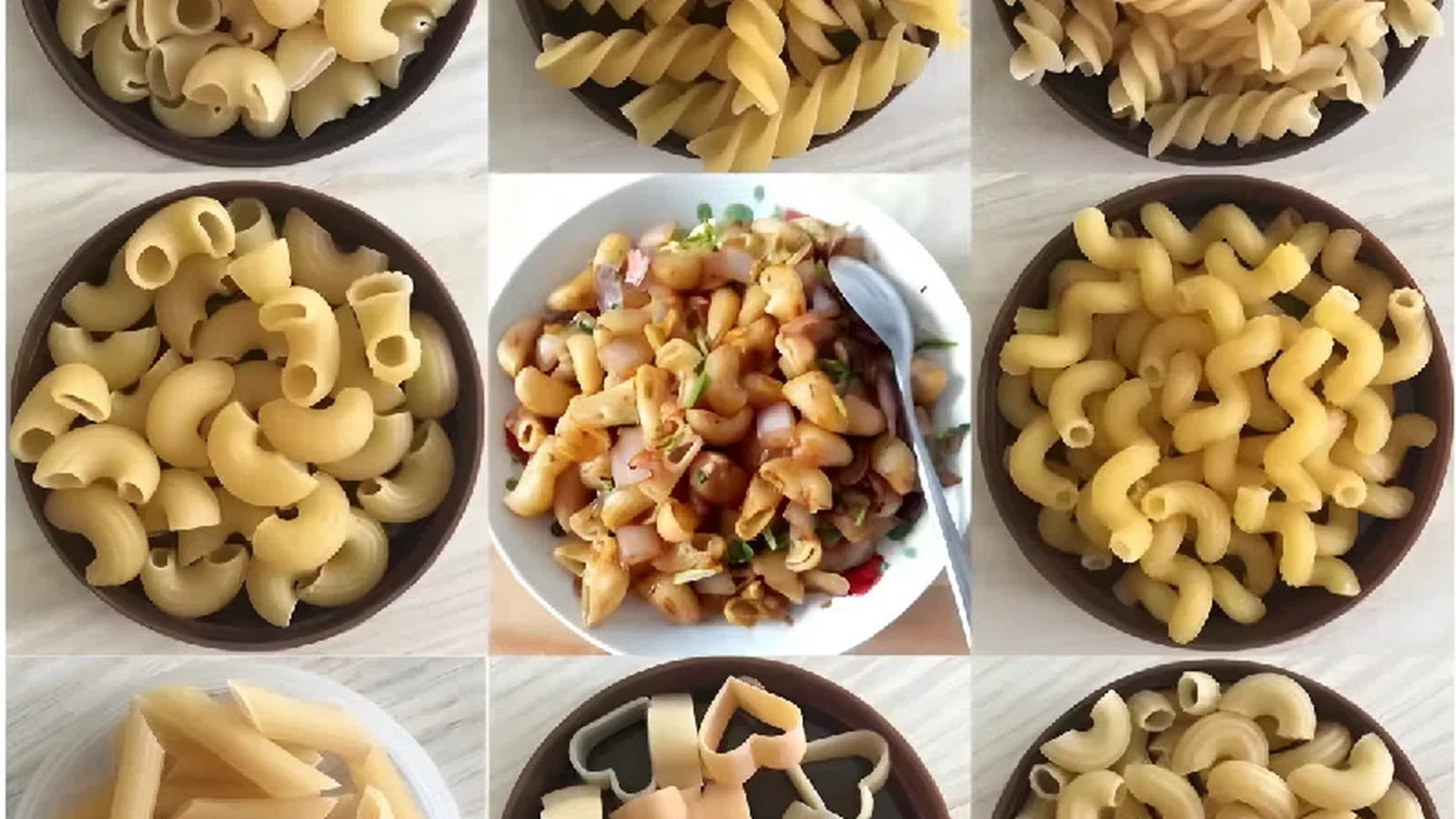 Short-cut pasta product samples used to document target profile and visible trial results